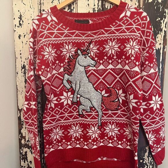 NWOT Blizzard Bay women’s Metallic Unicorn Christmas Sweater.  Size Medium. - Picture 1 of 8